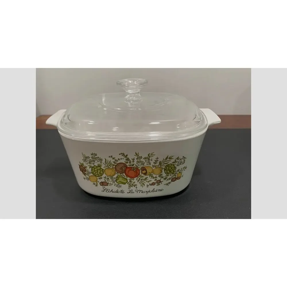 Vtg Pyrex 3 Qt L'Echalote La Marjolaine A-3-B Casserole Dish Spice of Life & Lid